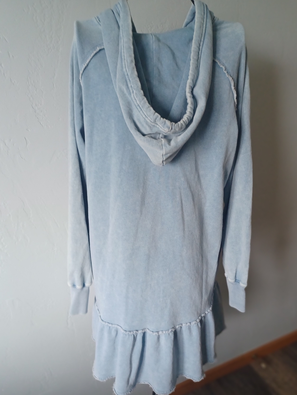 American Eagle Light Blue Sweatshirt Hoodie Dress with Ruffle Hem - Picture 5 of 8
